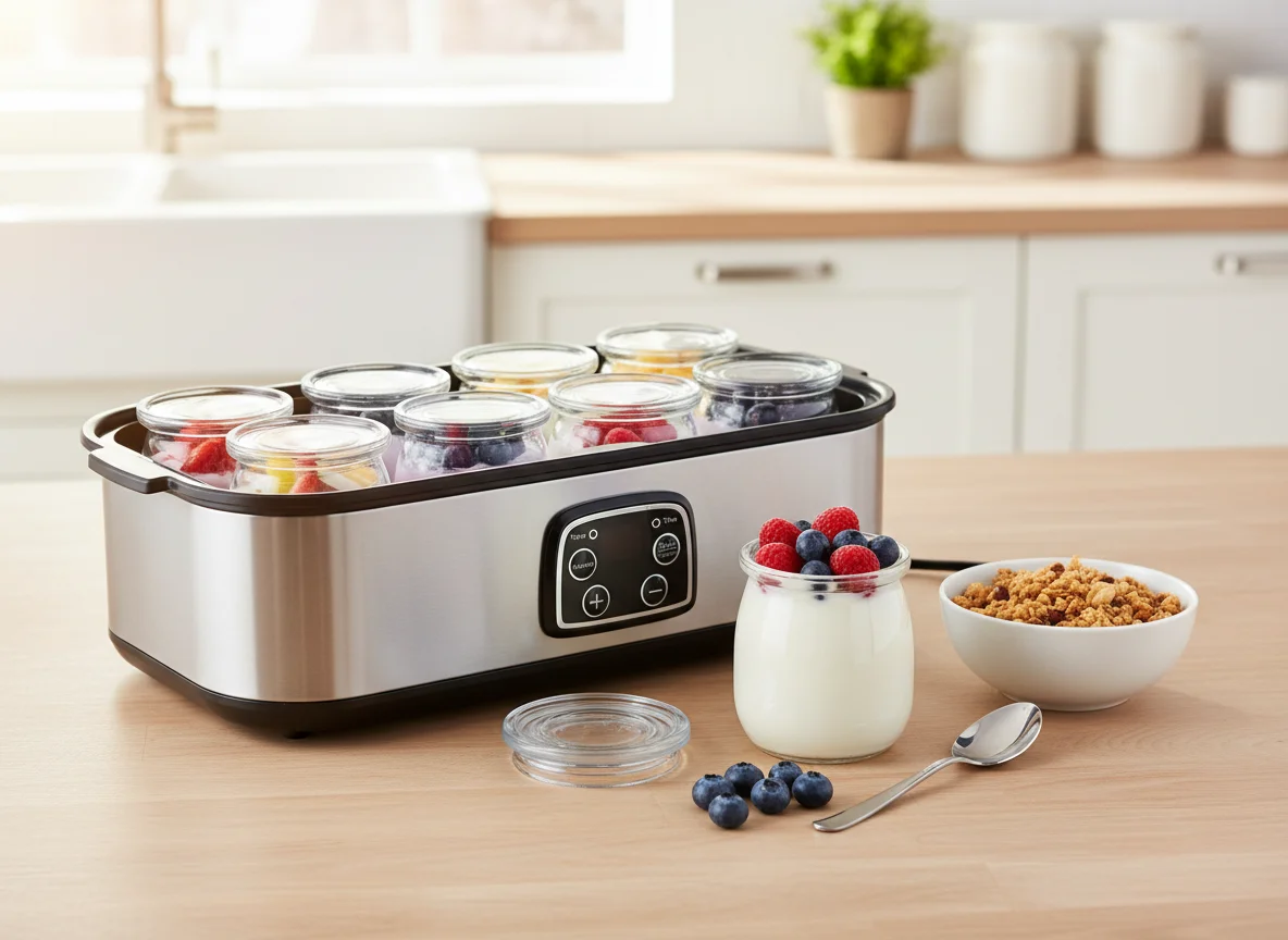 Fresh homemade yogurt in glass jars